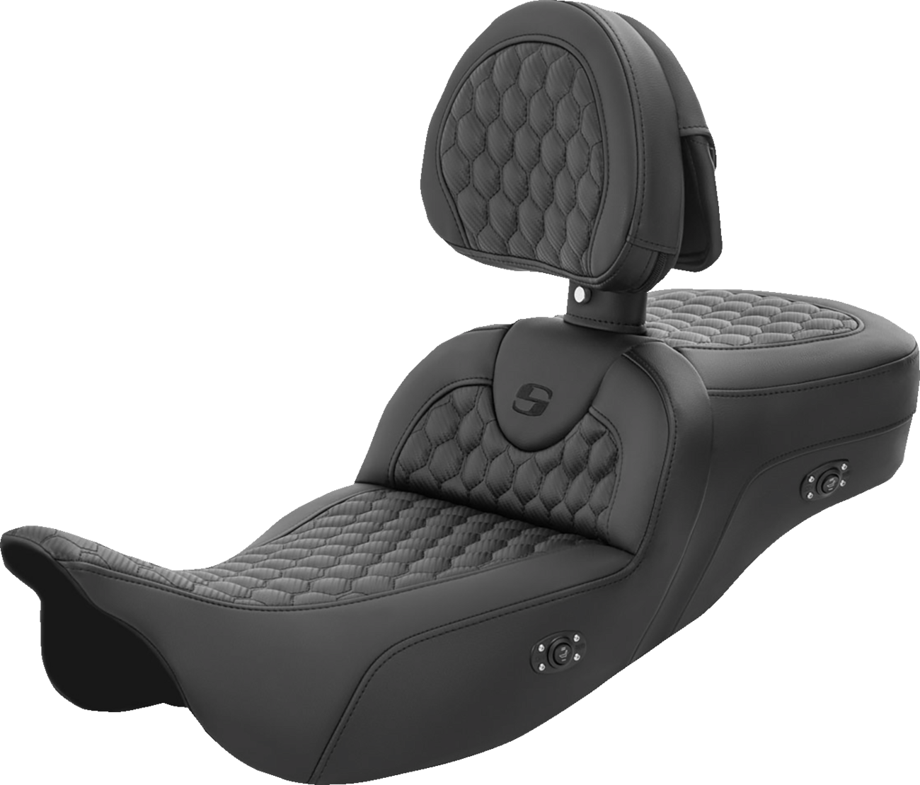 SADDLEMEN RoadSofa™ Seat - Honeycomb - with Backrest - Extended Reach - Heated - FL '08-'23 808-07B-190BRHC — image 1