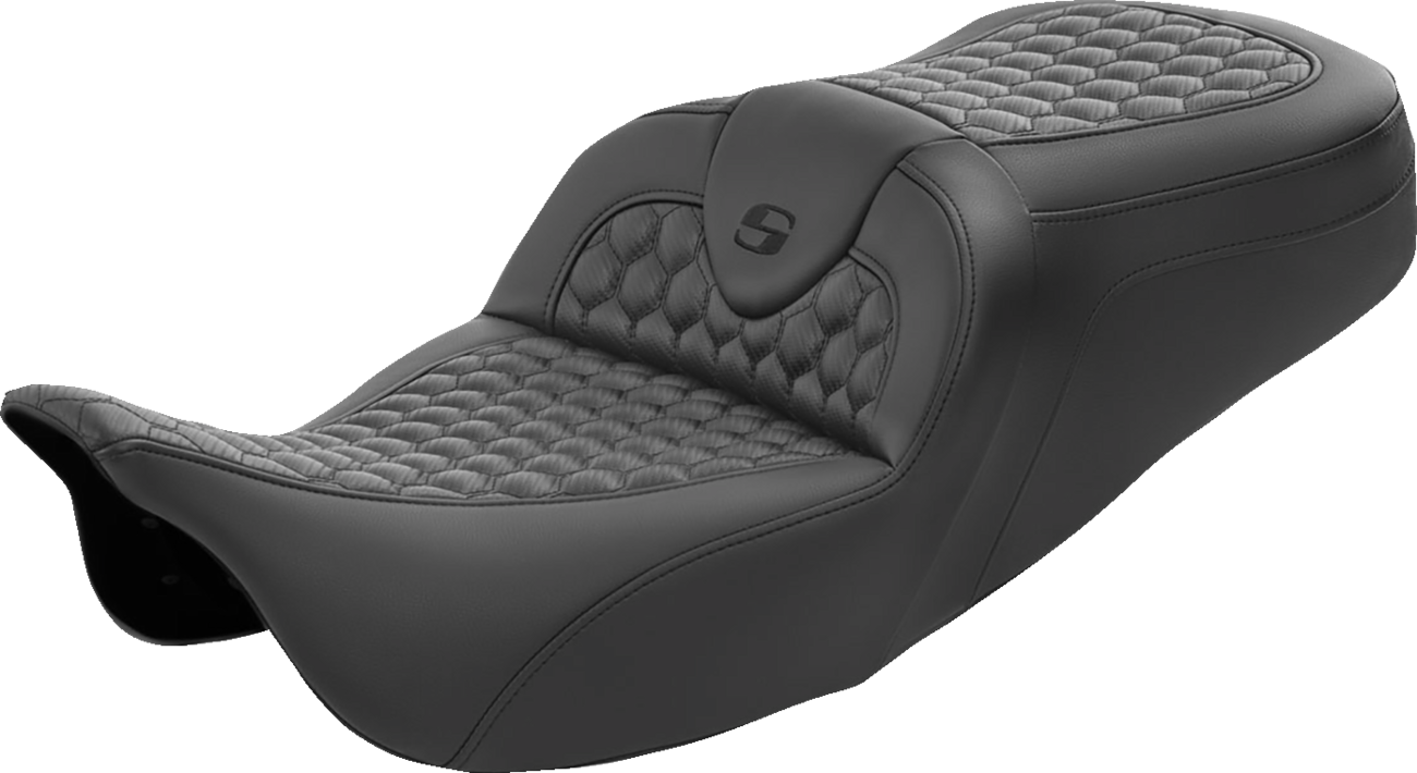 SADDLEMEN RoadSofa™ Seat - Honeycomb - with Backrest - Extended Reach - Heated - FL '08-'23 808-07B-190BRHC — image 5