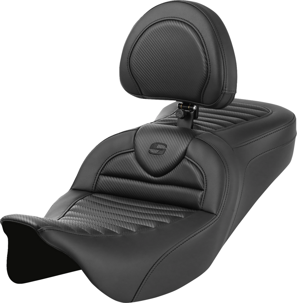 SADDLEMEN Roadsofa™ Seat - with Backrest - Tuck-n-Roll - Carbon Fiber - FL '08-'23 808-07B-204B0 — image 1
