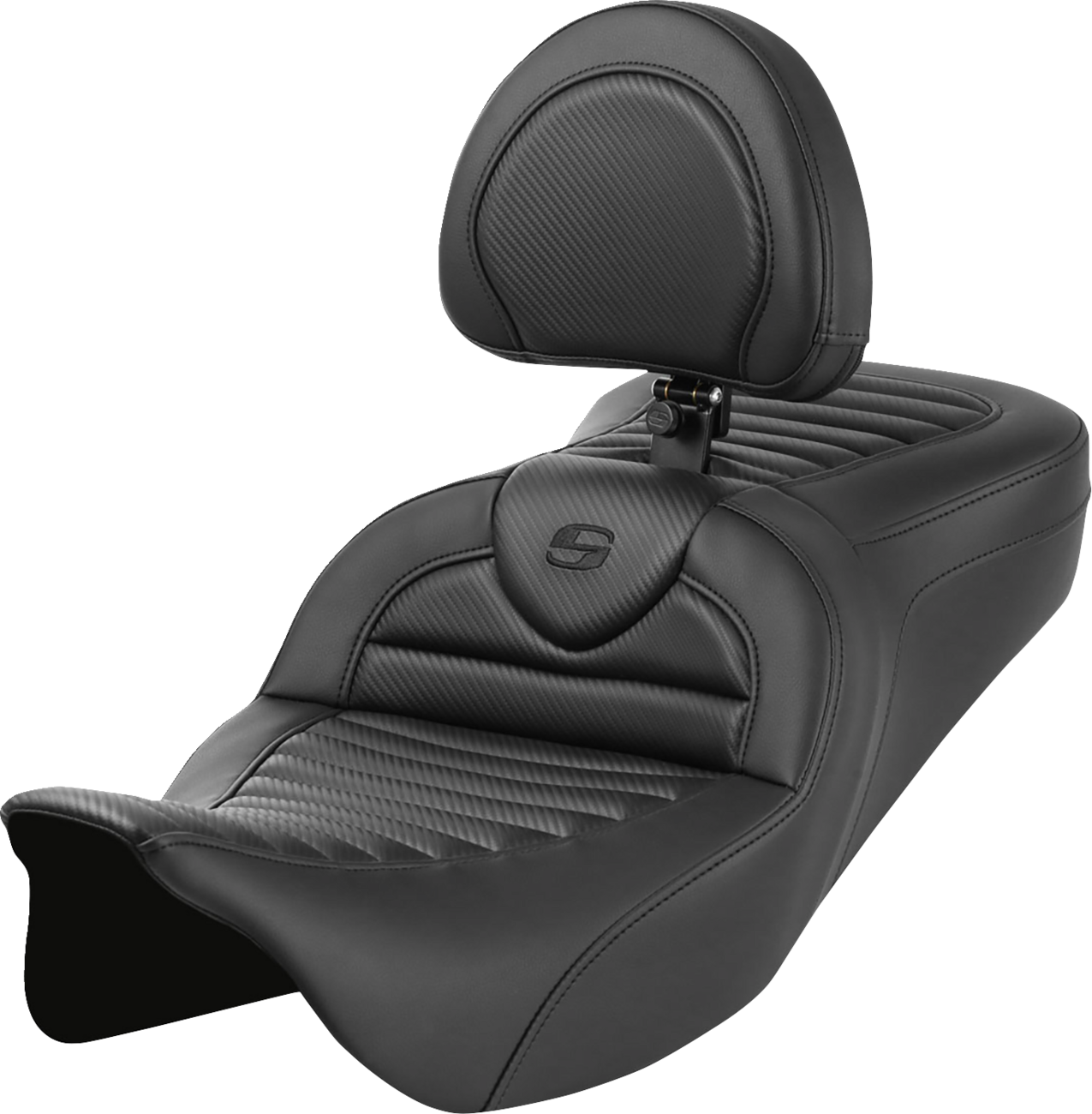 SADDLEMEN Roadsofa™ Seat - with Backrest - Tuck-n-Roll - Carbon Fiber - FL '08-'23 808-07B-204B0 — image 1