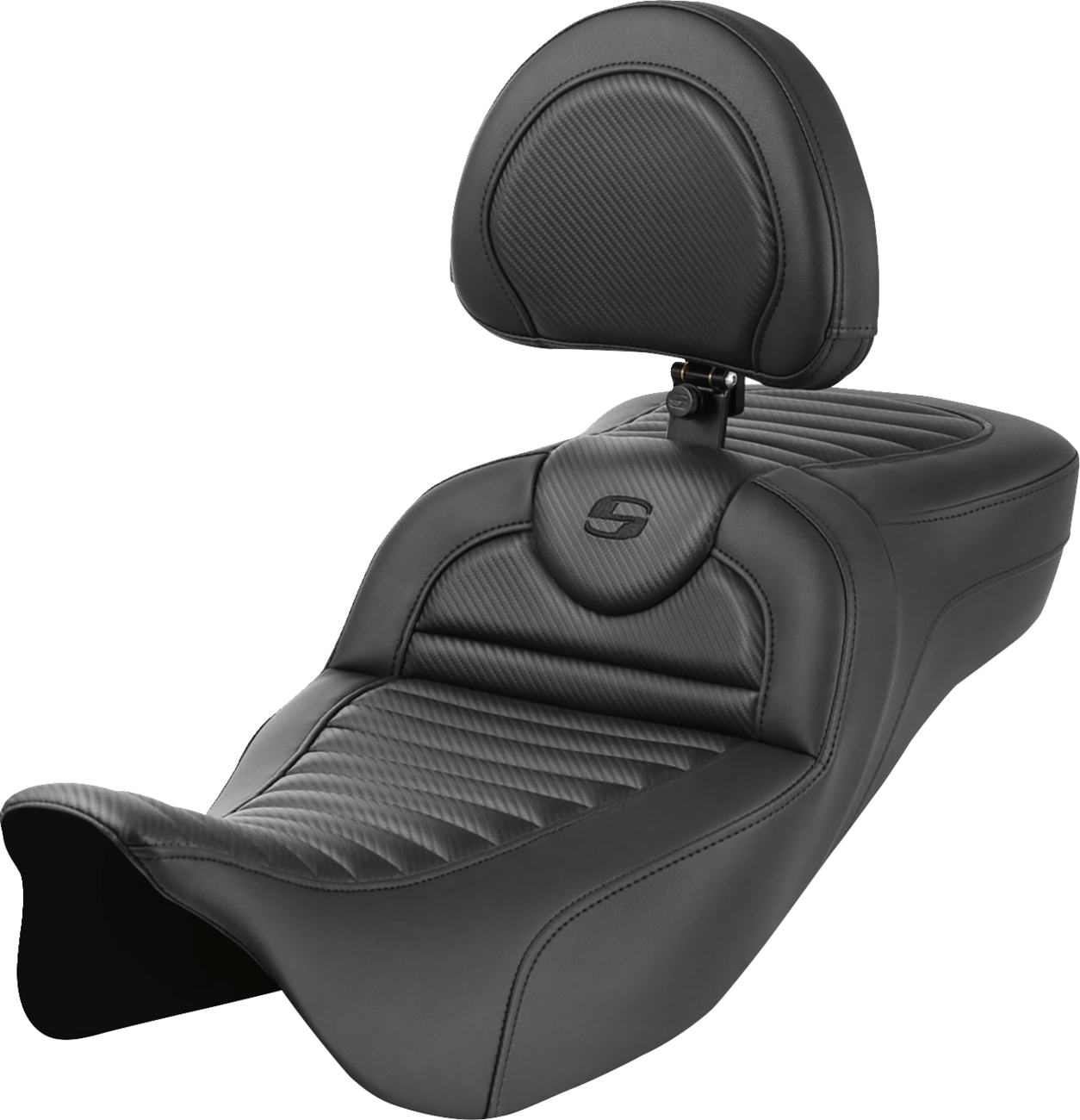 SADDLEMEN Roadsofa™ Extended Reach Seat - with Backrest - Tuck-n-Roll - Carbon Fiber - FLH/FLT '08-'24 808-07B-205B0 — image 1
