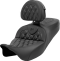 SADDLEMEN Roadsofa™ Seat - with Backrest - Lattice Stitch - Carbon Fiber - FL '08-'23 808-07B-206B0 — image 1