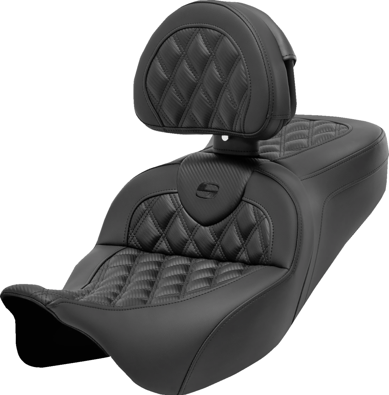 SADDLEMEN Roadsofa™ Seat - with Backrest - Lattice Stitch - Carbon Fiber - FL '08-'23 808-07B-206B0 — image 1