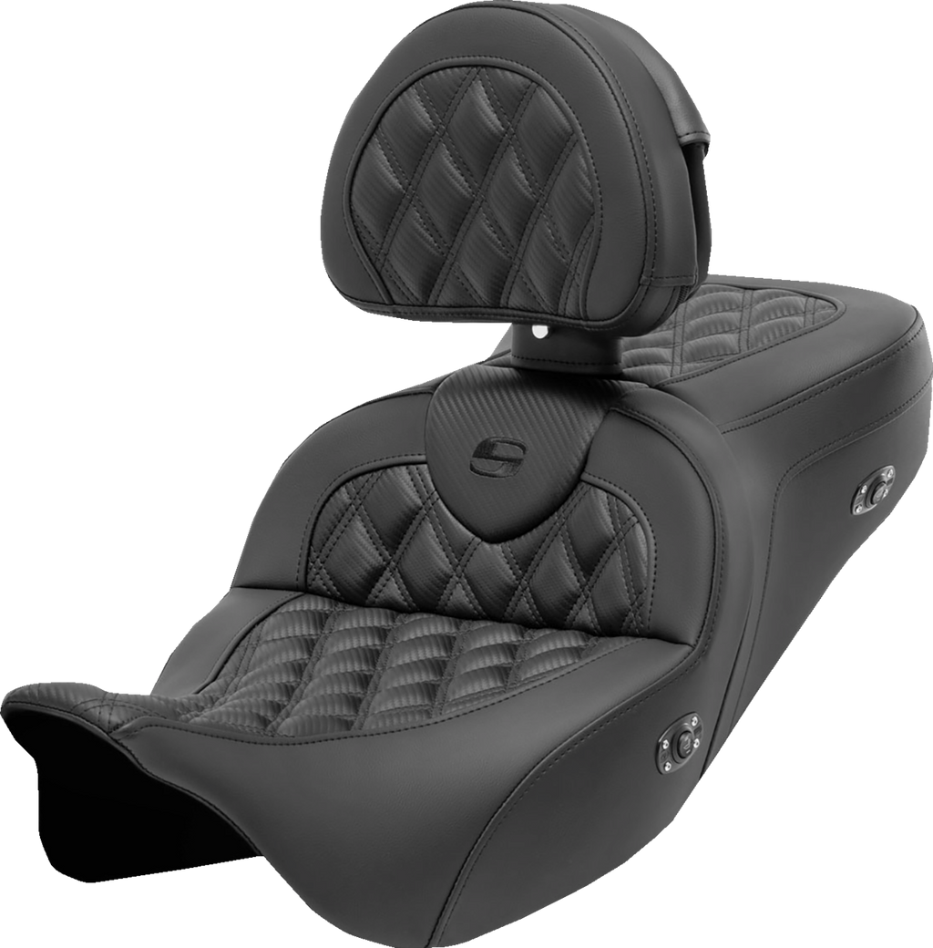 SADDLEMEN Roadsofa™ Seat - with Backrest - Lattice Stitch - Carbon Fiber - FL '08-'23 808-07B-206C0 — image 1