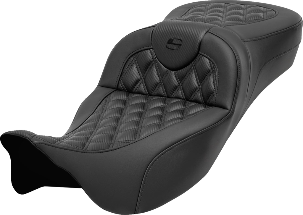 SADDLEMEN Roadsofa™ Extended Reach Seat - without Backrest - Lattice Stitch - Carbon Fiber - FL '08-'24 808-07B-20700 — image 1
