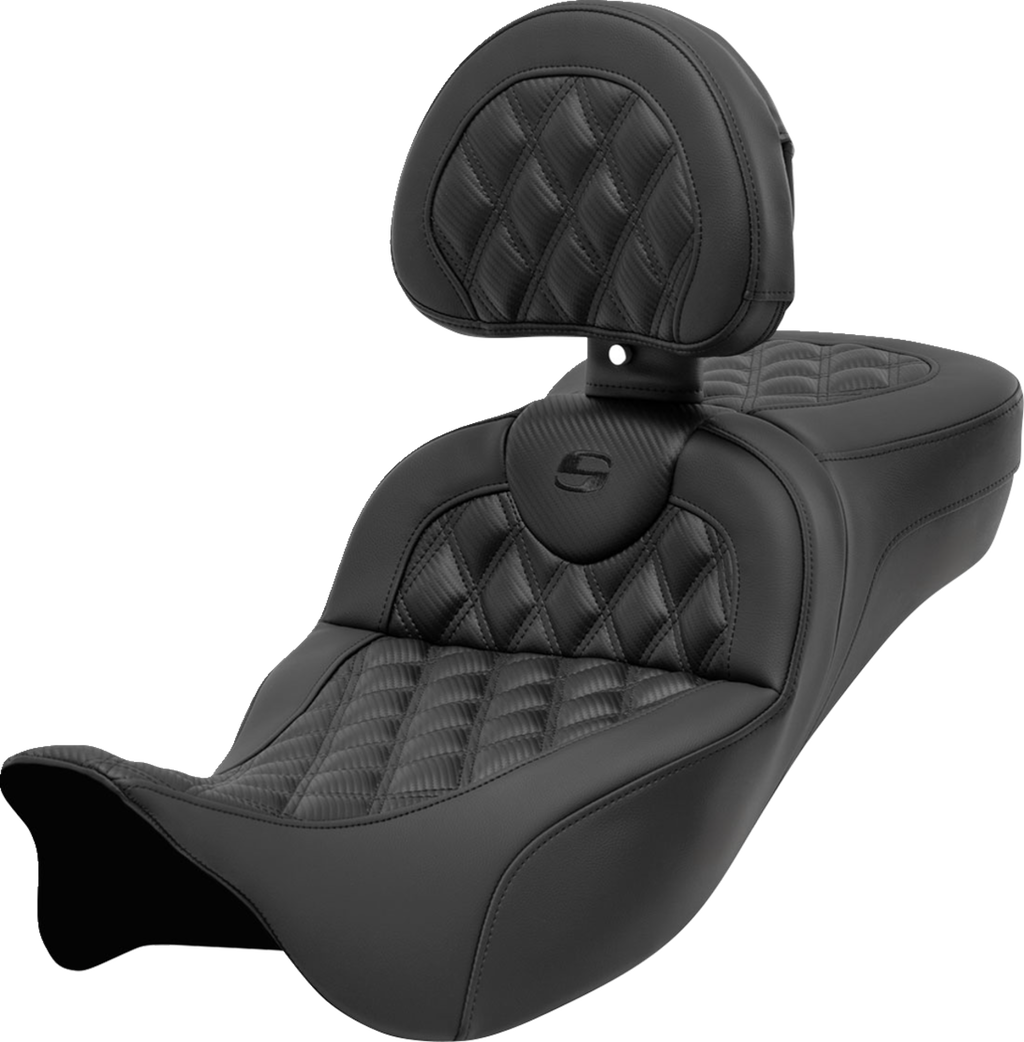 SADDLEMEN Roadsofa™ Extended Reach Seat - with Backrest - Lattice Stitch - Carbon Fiber - FL '08-'24 808-07B-207B0 — image 1