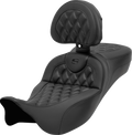 SADDLEMEN Roadsofa™ Extended Reach Seat - with Backrest - Lattice Stitch - Carbon Fiber - FL '08-'24 808-07B-207B0 — image 1