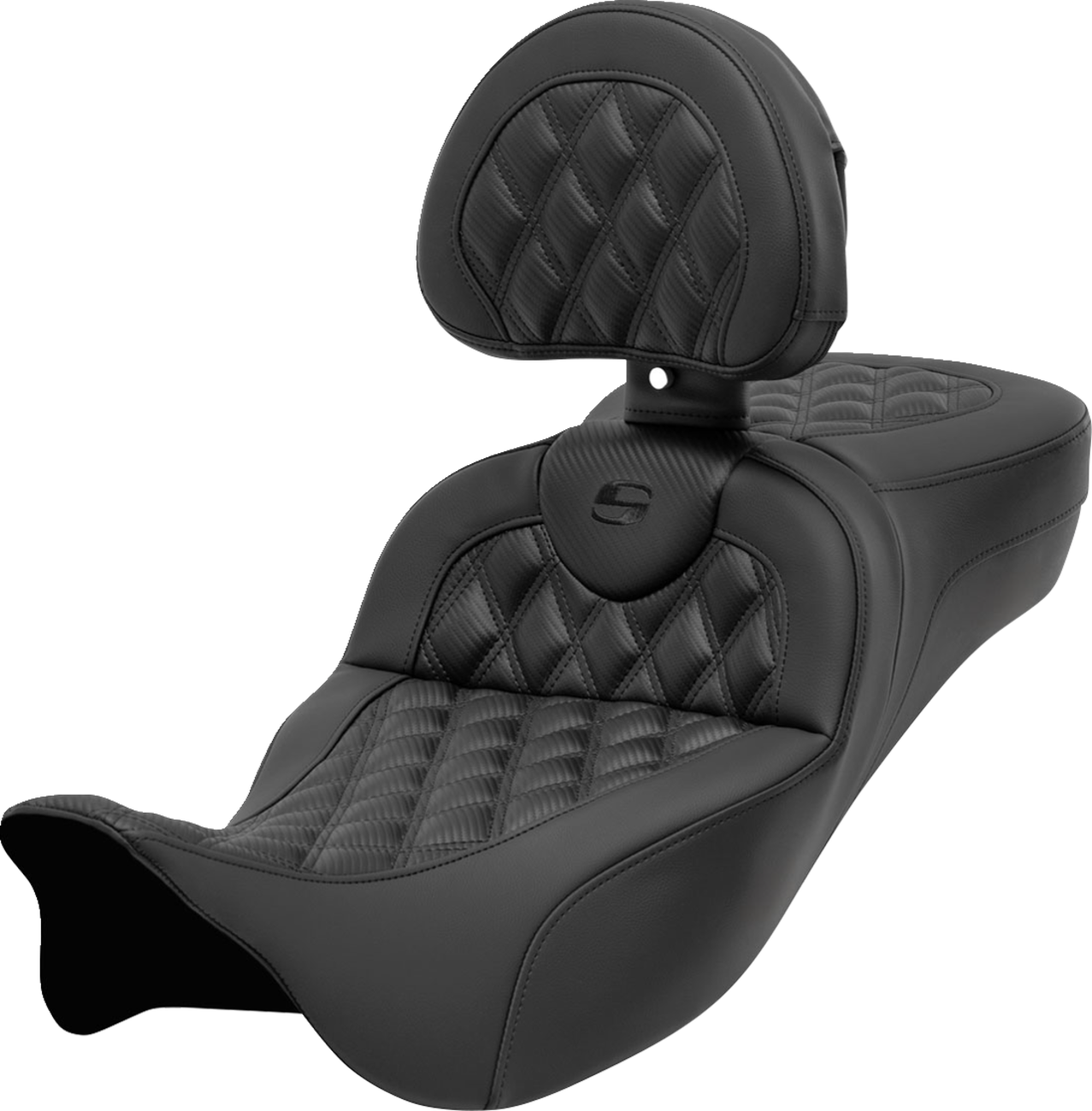 SADDLEMEN Roadsofa™ Extended Reach Seat - with Backrest - Lattice Stitch - Carbon Fiber - FL '08-'24 808-07B-207B0 — image 1