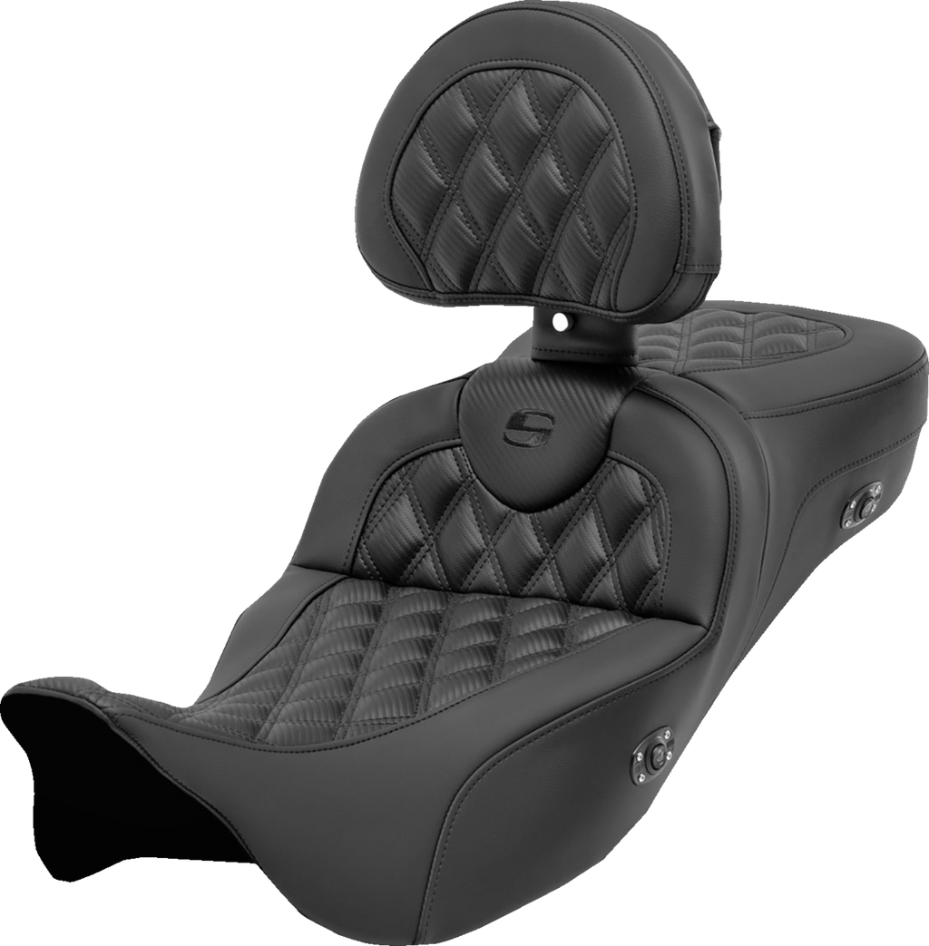 SADDLEMEN Roadsofa™ Extended Reach Seat - with Backrest - Lattice Stitch - Carbon Fiber - FL '08-'23 808-07B-207C0 — image 1