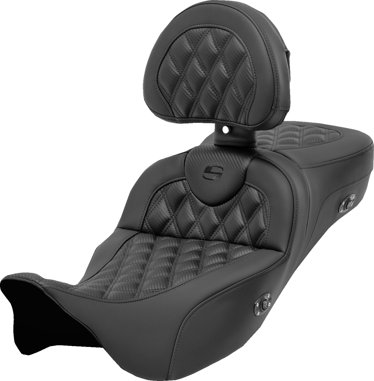 SADDLEMEN Roadsofa™ Extended Reach Seat - with Backrest - Lattice Stitch - Carbon Fiber - FL '08-'23 808-07B-207C0 — image 1