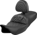 SADDLEMEN Roadsofa™ Seat - Dragon Scale Stitch - Black Stitch - w/ Backrest - FLH/FLT '08-'24 808-07B-208B0 — image 1