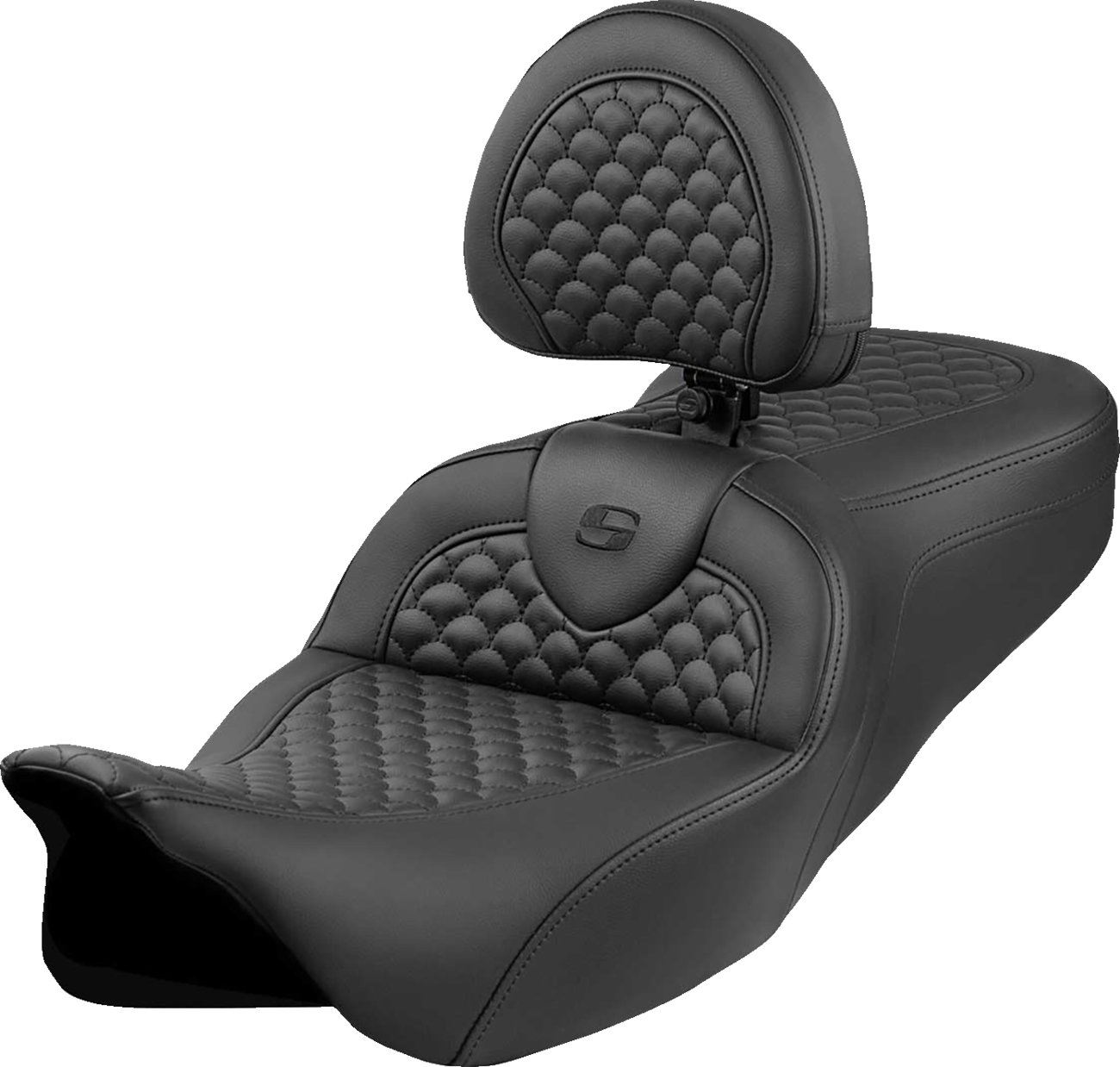 SADDLEMEN Roadsofa™ Seat - Dragon Scale Stitch - Black Stitch - w/ Backrest - FLH/FLT '08-'24 808-07B-208B0 — image 1