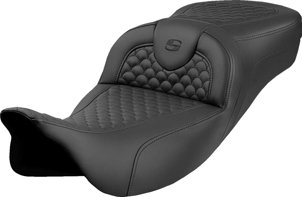 SADDLEMEN Roadsofa™ Extended Reach Seat - Dragon Scale Stitch - Black Stitch - w/o Backrest - FLH/FLT '08-'24 808-07B-20900 — image 1