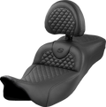 SADDLEMEN Roadsofa™ Extended Reach Seat - Dragon Scale Stitch - Black Stitch - w/ Backrest - FLH/FLT '08-'24 808-07B-209B0 — image 1