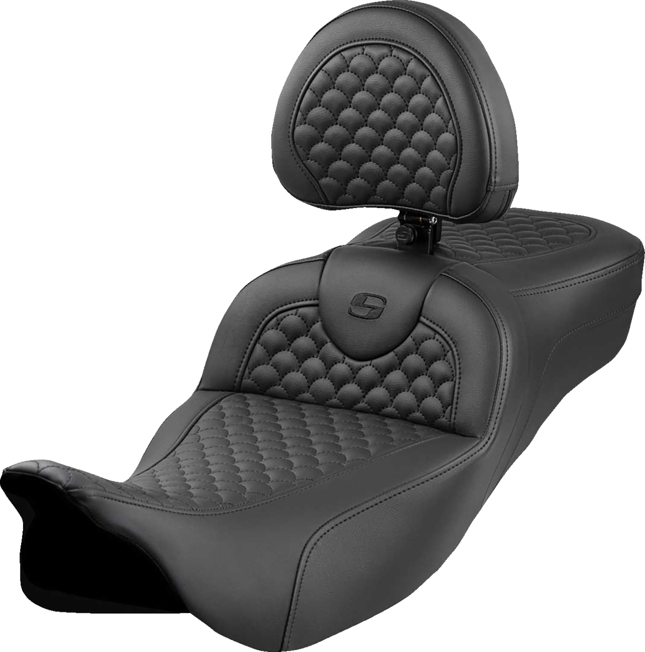 SADDLEMEN Roadsofa™ Extended Reach Seat - Dragon Scale Stitch - Black Stitch - w/ Backrest - FLH/FLT '08-'24 808-07B-209B0 — image 1