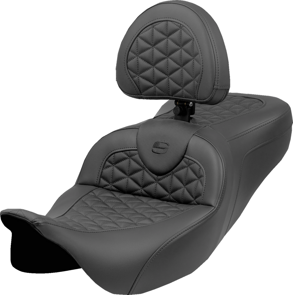 SADDLEMEN RoadSofa™ Tri Gripper Seat - Standard Reach - w/ Backrest - FLH/FLT '08-'25 808-07B-210B0 — image 1