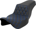 SADDLEMEN Step-Up Seat - Front Lattice Stitch - Blue Stitch - Extended Reach - FLH/FLT '08-'23 808-07E-17201 — image 1