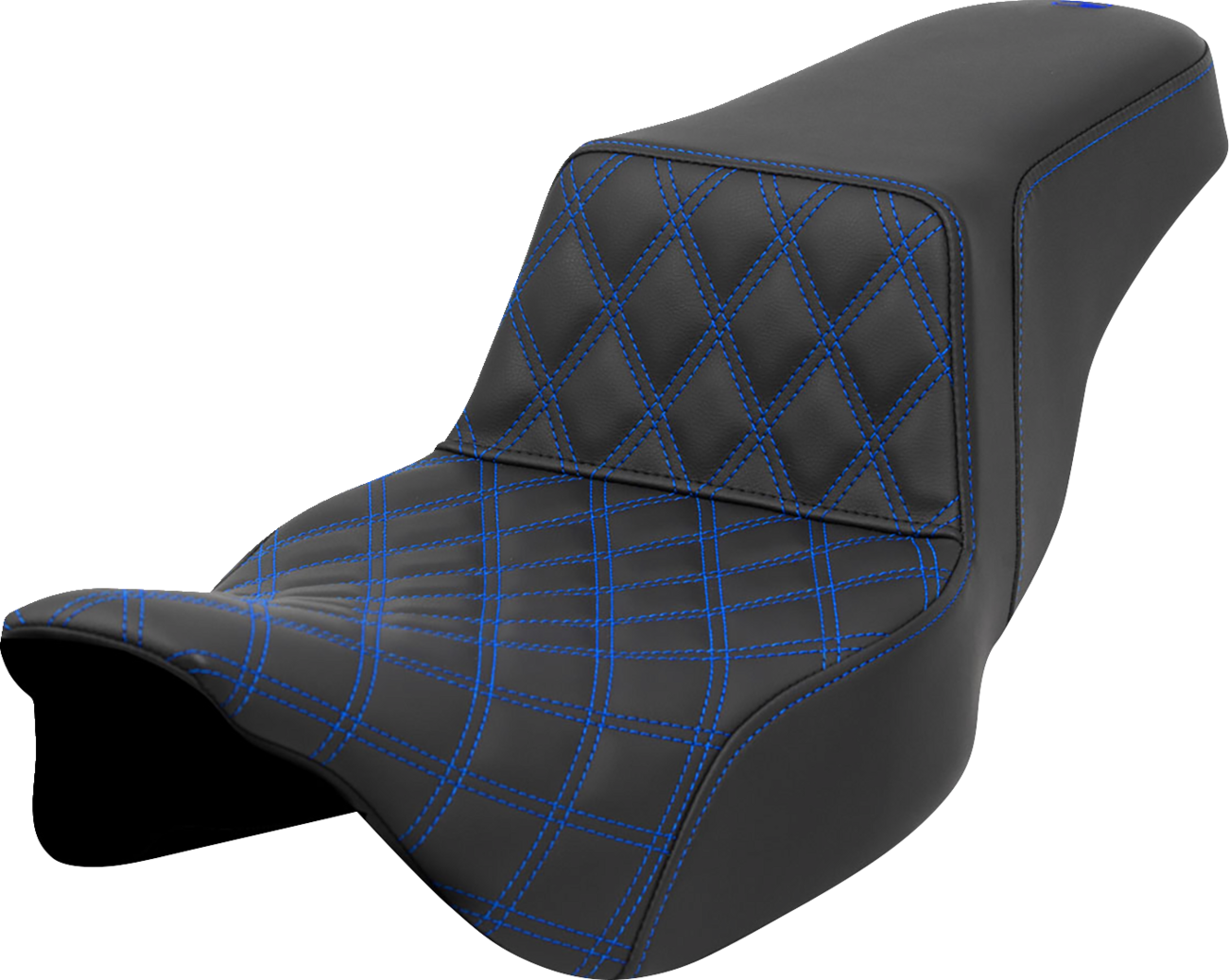 SADDLEMEN Step-Up Seat - Front Lattice Stitch - Blue Stitch - Extended Reach - FLH/FLT '08-'23 808-07E-17201 — image 1