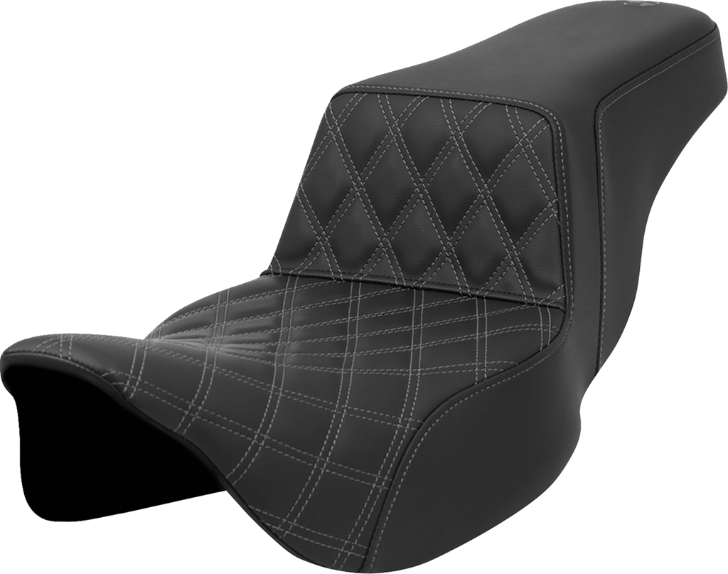 SADDLEMEN Step-Up Seat - Front Lattice Stitch - Gray Stitch - Extended Reach - FLH/FLT '08-'23 808-07E-17202 — image 1