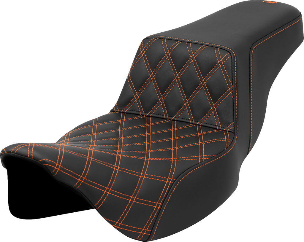 SADDLEMEN Step-Up Seat - Front Lattice Stitch - Orange Stitch - Extended Reach - FLH/FLT '08-'23 808-07E-17203 — image 1