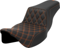 SADDLEMEN Step-Up Seat - Front Lattice Stitch - Orange Stitch - Extended Reach - FLH/FLT '08-'23 808-07E-17203 — image 1