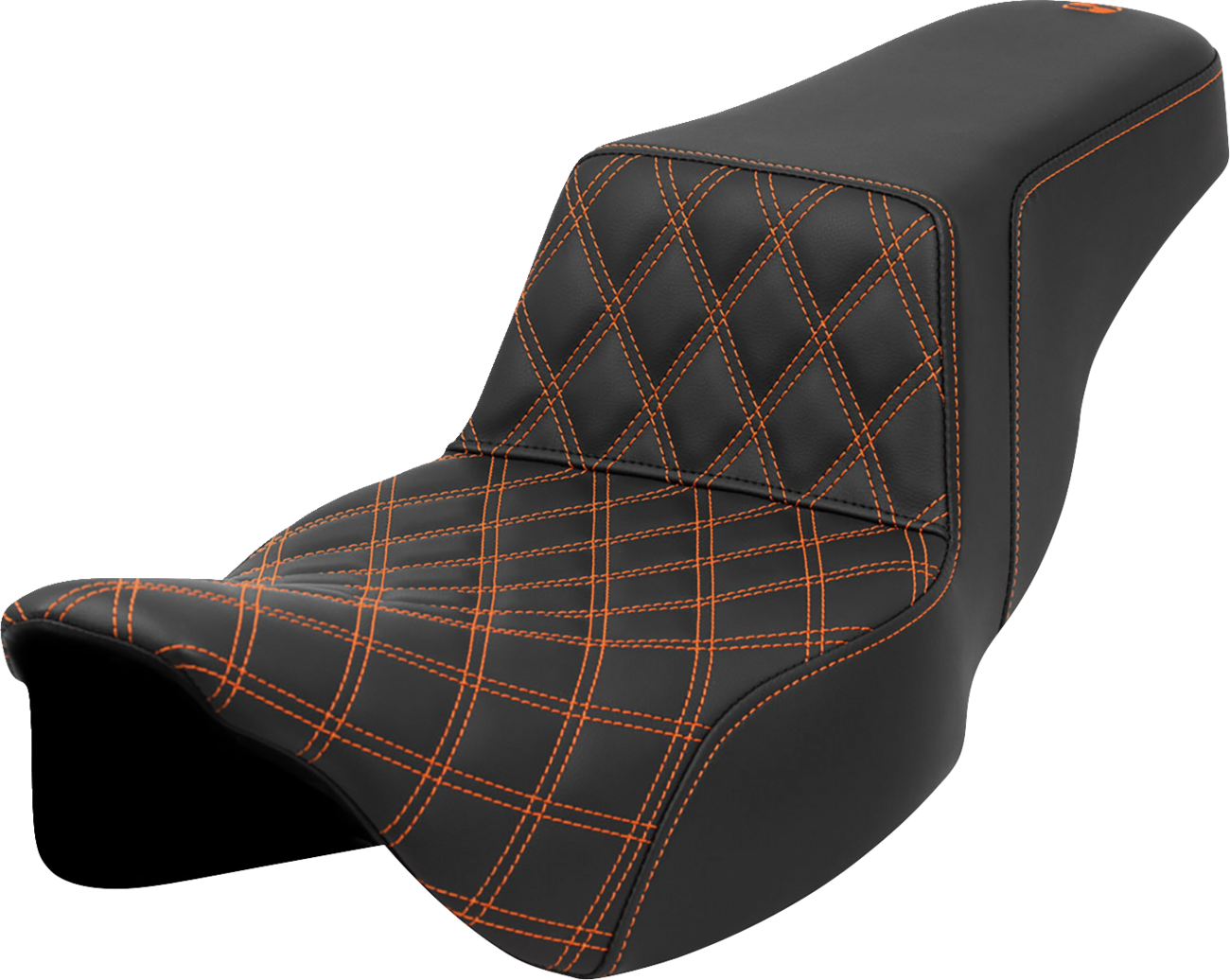 SADDLEMEN Step-Up Seat - Front Lattice Stitch - Orange Stitch - Extended Reach - FLH/FLT '08-'23 808-07E-17203 — image 1