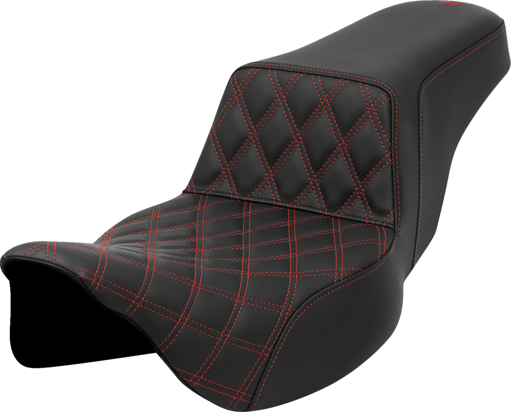 SADDLEMEN Step-Up Seat - Front Lattice Stitch - Red Stitch - Extended Reach - FLH/FLT '08-'23 808-07E-17204 — image 1
