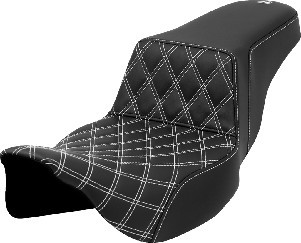 SADDLEMEN Step-Up Seat - Front Lattice Stitch - White Stitch - Extended Reach - FLH/FLT '08-'23 808-07E-17206 — image 1