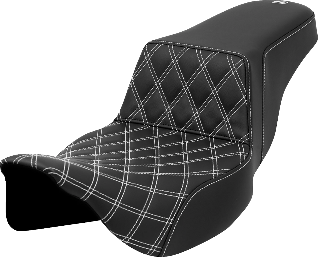 SADDLEMEN Step-Up Seat - Front Lattice Stitch - White Stitch - Extended Reach - FLH/FLT '08-'23 808-07E-17206 — image 1