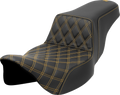 SADDLEMEN Step-Up Seat - Front Lattice Stitch - Gold Stitch - Extended Reach - FLH/FLT '08-'23 808-07E-17207 — image 1
