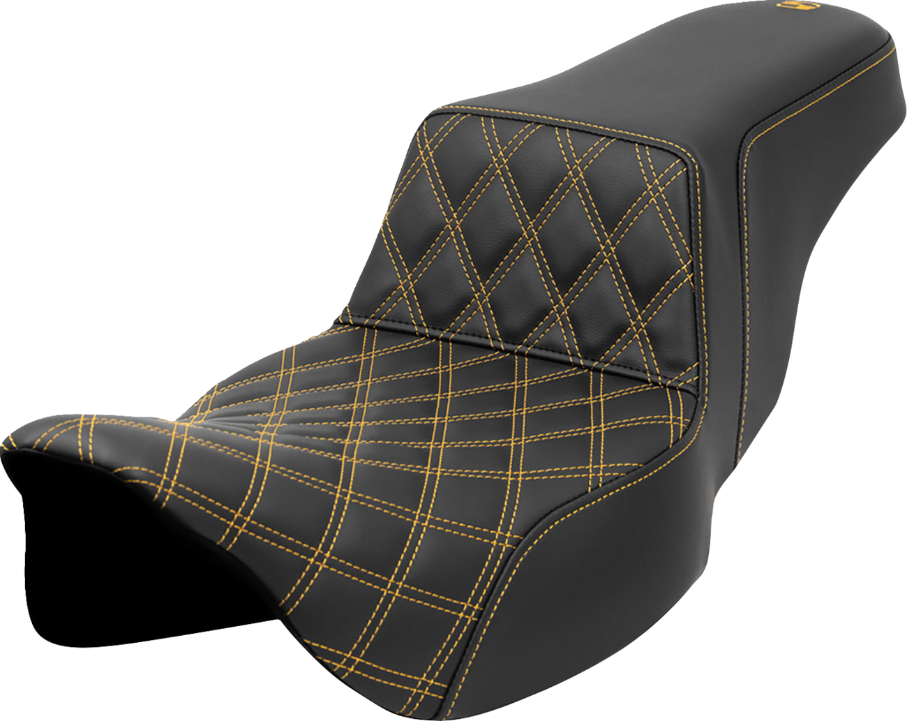 SADDLEMEN Step-Up Seat - Front Lattice Stitch - Gold Stitch - Extended Reach - FLH/FLT '08-'23 808-07E-17207 — image 1