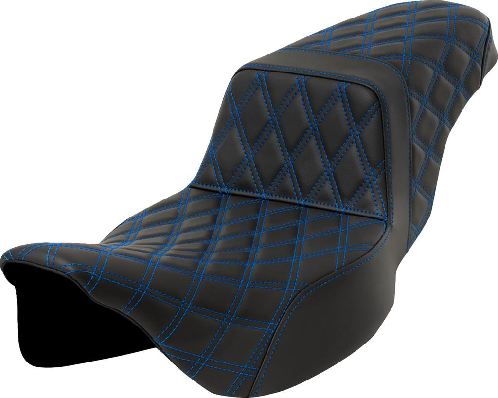 SADDLEMEN Step-Up Seat - Lattice Stitch - Blue Stitch - Extended Reach - FLH/FLT '08-'23 808-07E-17501 — image 1