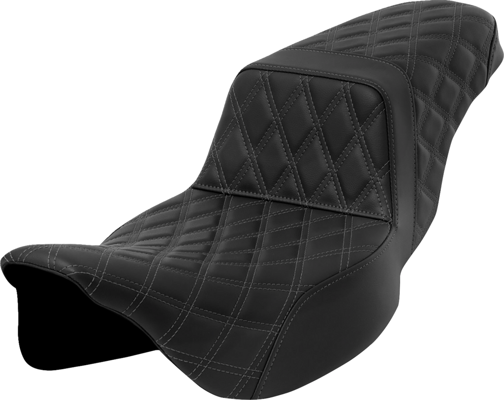 SADDLEMEN Step-Up Seat - Lattice Stitch - Dark Gray Stitch - Extended Reach - FLH/FLT '08-'23 808-07E-17502 — image 1