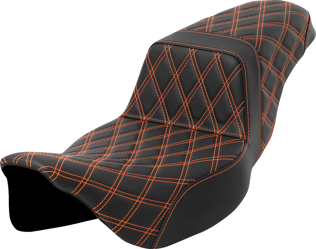 SADDLEMEN Step-Up Seat - Lattice Stitch - Orange Stitch - Extended Reach - FLH/FLT '08-'23 808-07E-17503 — image 1
