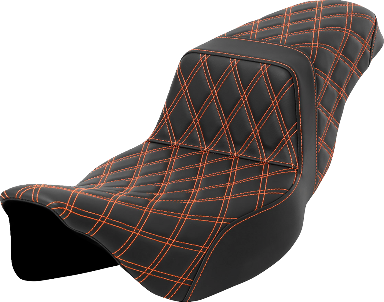 SADDLEMEN Step-Up Seat - Lattice Stitch - Orange Stitch - Extended Reach - FLH/FLT '08-'23 808-07E-17503 — image 1