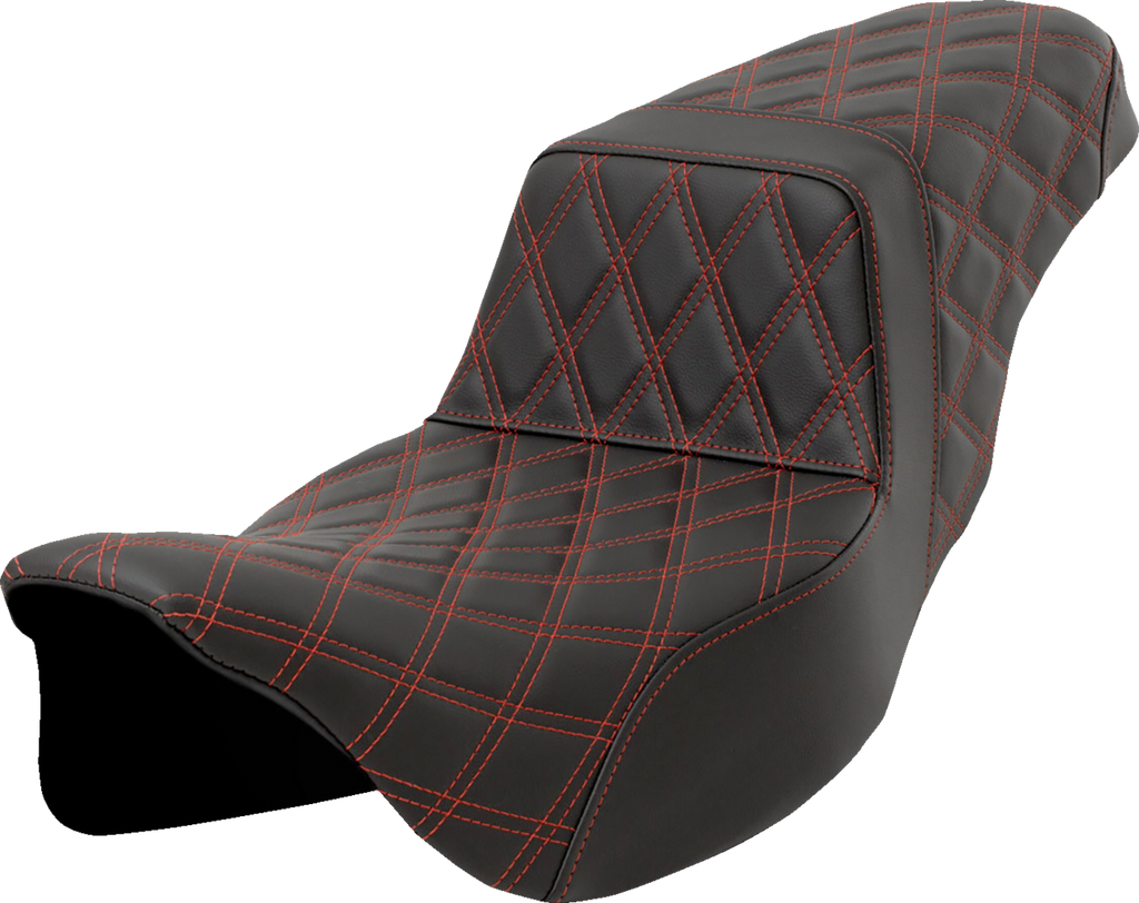 SADDLEMEN Step-Up Seat - Lattice Stitch - Red Stitch - Extended Reach - FLH/FLT '08-'23 808-07E-17504 — image 1