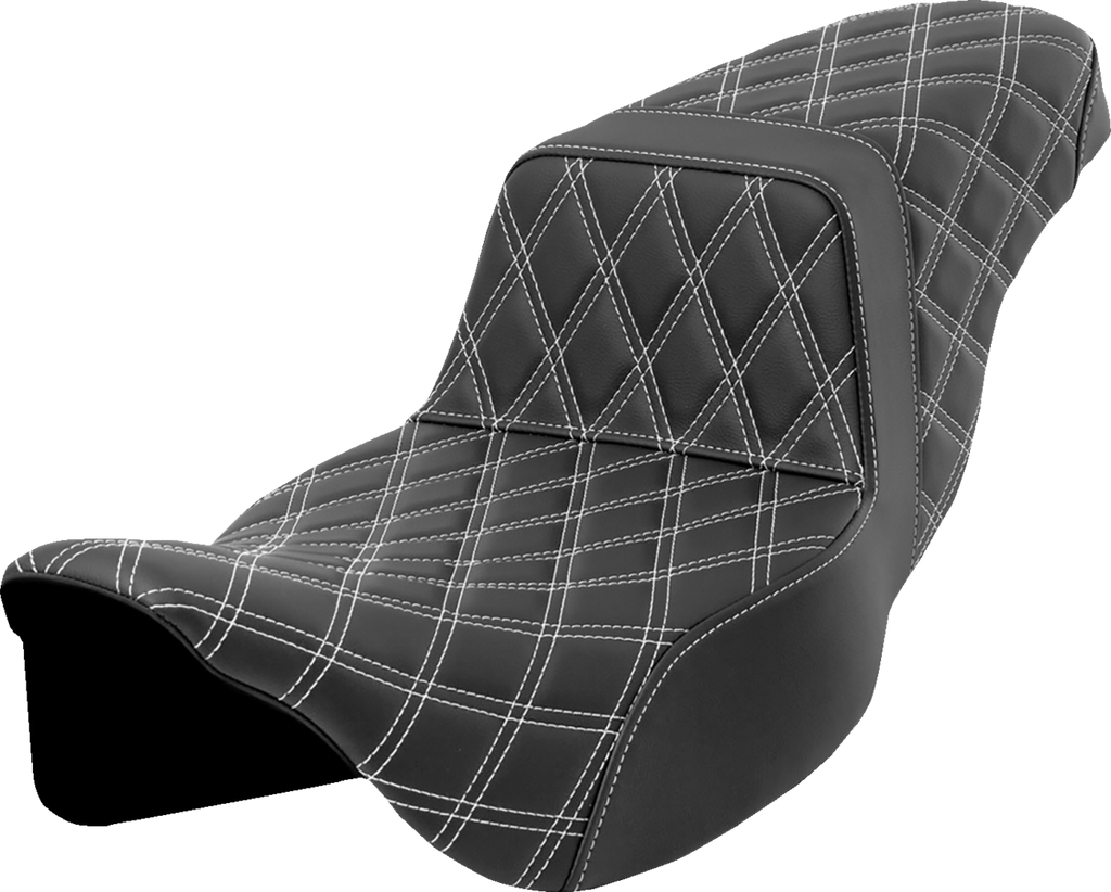 SADDLEMEN Step-Up Seat - Lattice Stitch - White Stitch - Extended Reach - FLH/FLT '08-'23 808-07E-17506 — image 1