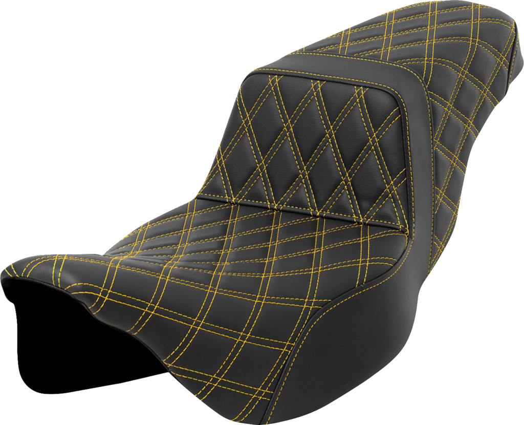 SADDLEMEN Step-Up Seat - Lattice Stitch - Gold Stitch - Extended Reach - FLH/FLT '08-'23 808-07E-17507 — image 1