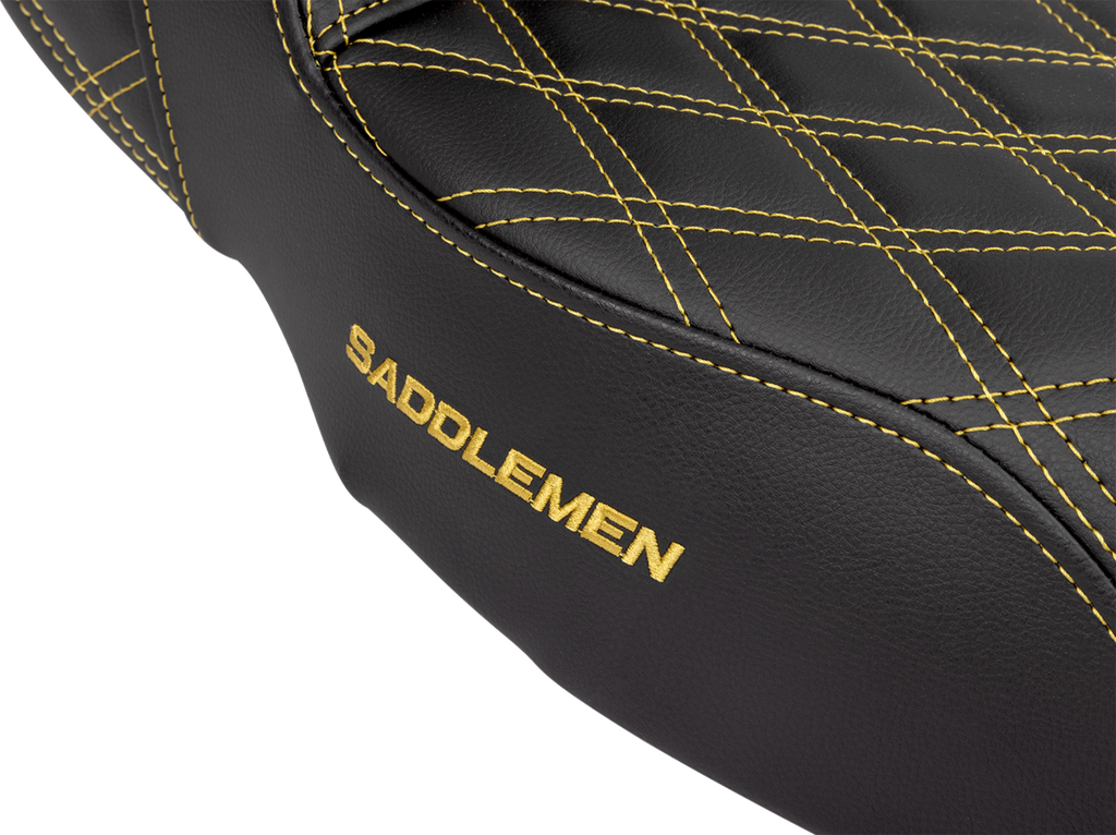 SADDLEMEN Step-Up Seat - Lattice Stitch - Gold Stitch - Extended Reach - FLH/FLT '08-'23 808-07E-17507 — image 2