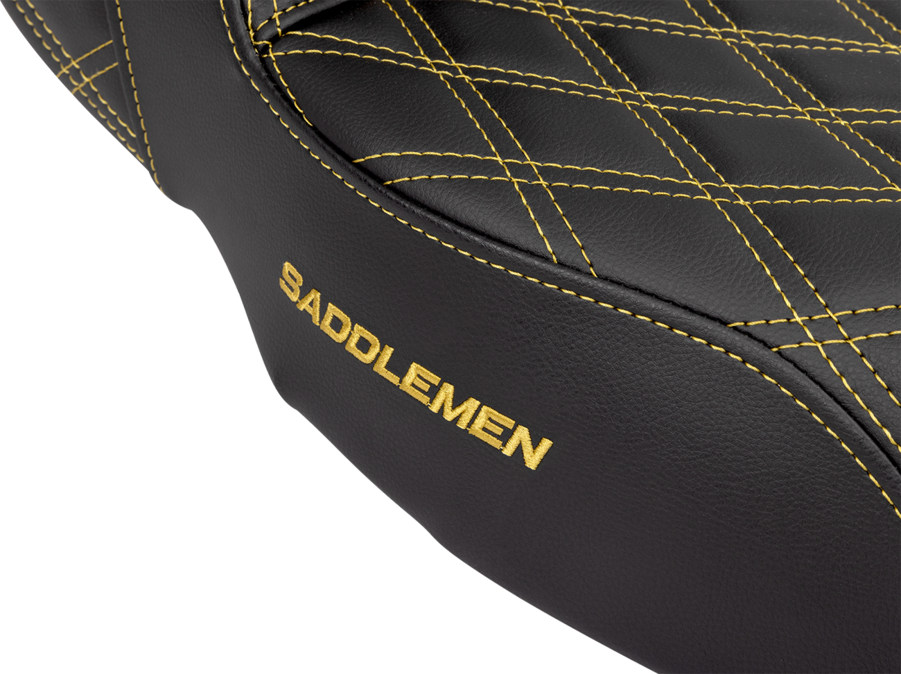 SADDLEMEN Step-Up Seat - Lattice Stitch - Gold Stitch - Extended Reach - FLH/FLT '08-'23 808-07E-17507 — image 2