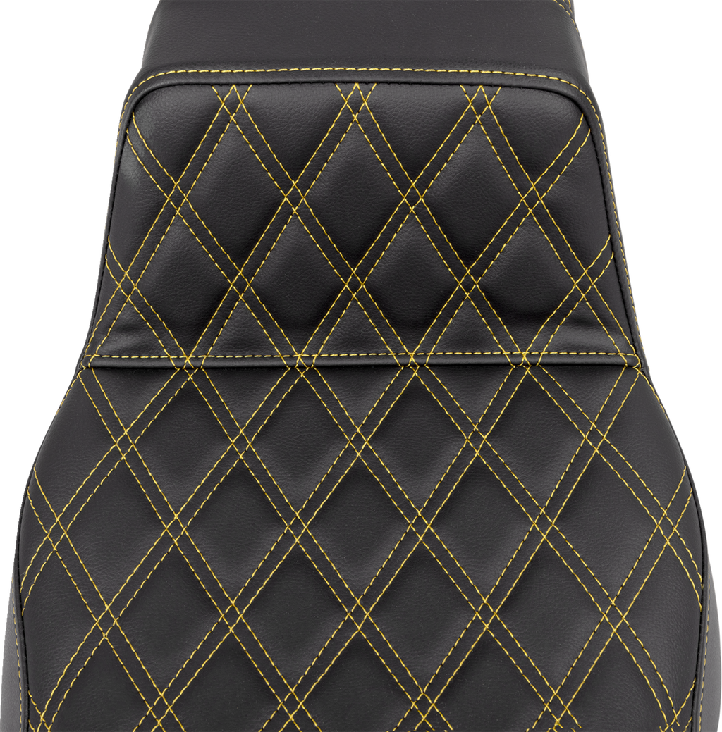 SADDLEMEN Step-Up Seat - Lattice Stitch - Gold Stitch - Extended Reach - FLH/FLT '08-'23 808-07E-17507 — image 3