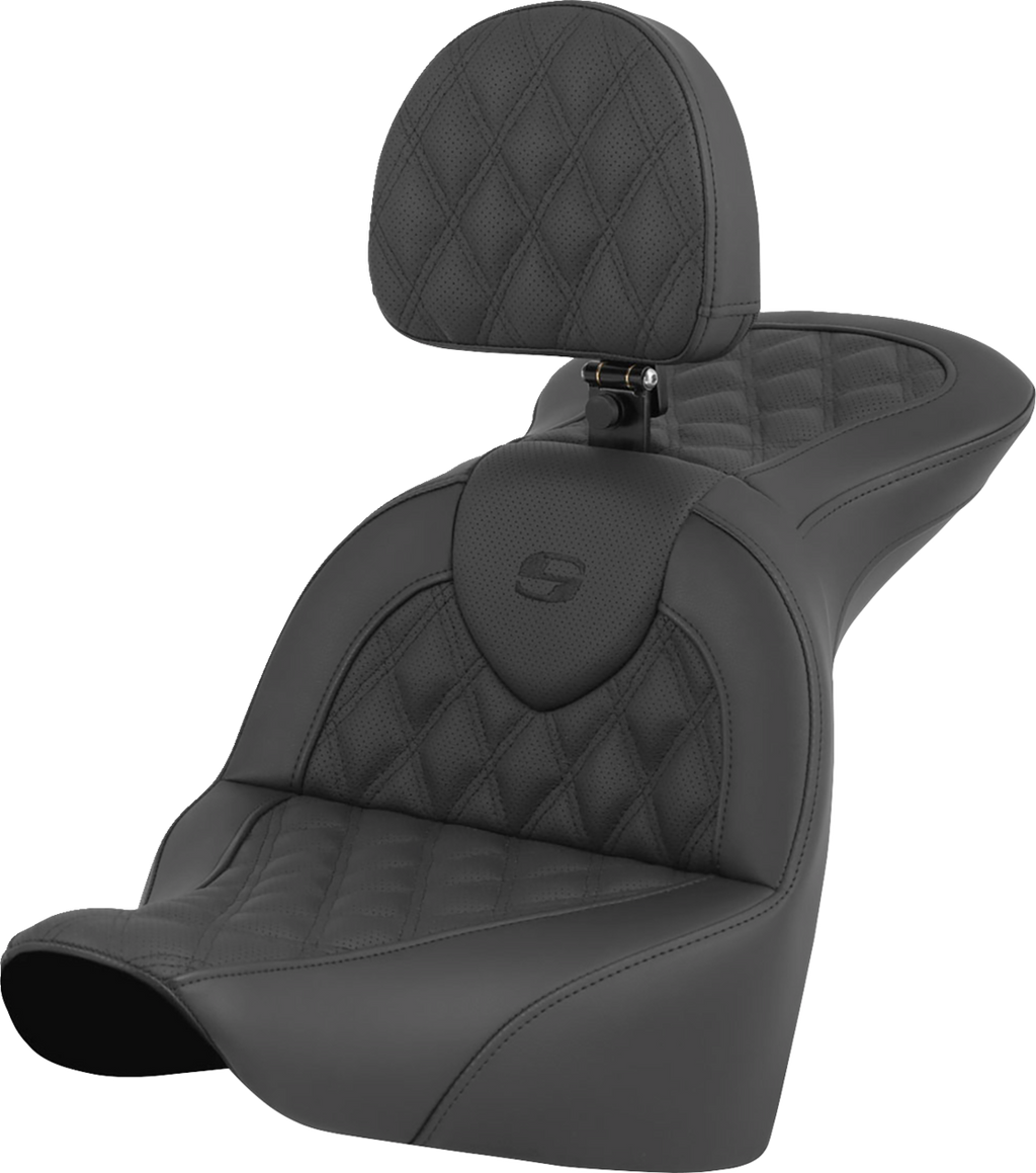 SADDLEMEN RoadSofa™ Seat - Lattice Stitch - with Driver Backrest - FLFB/FXBR '18-'24 818-27-182BR — image 1