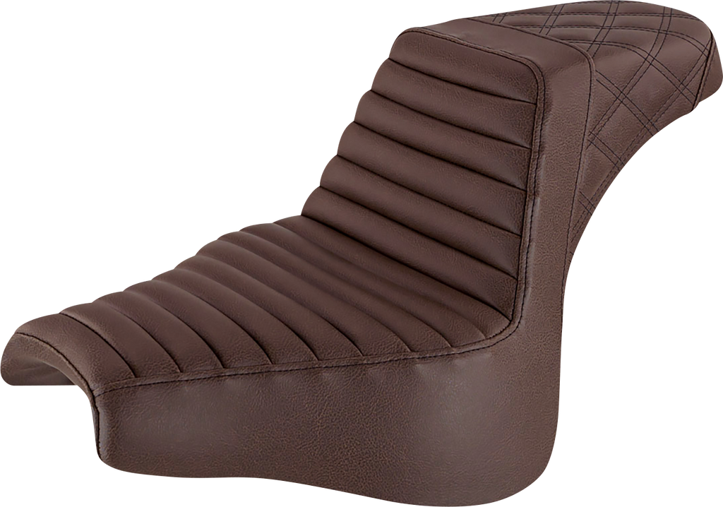 SADDLEMEN Step-Up Seat - Front Tuck-n-Roll/Rear Lattice Stitch - Brown - FXFB/S '18-'23 818-28-176BR — image 1