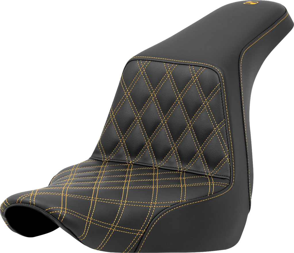 SADDLEMEN Step-Up Seat - Front Lattice Stitch - Gold Stitch - FXLR/FLSB '18-'24 818-29-17207 — image 1