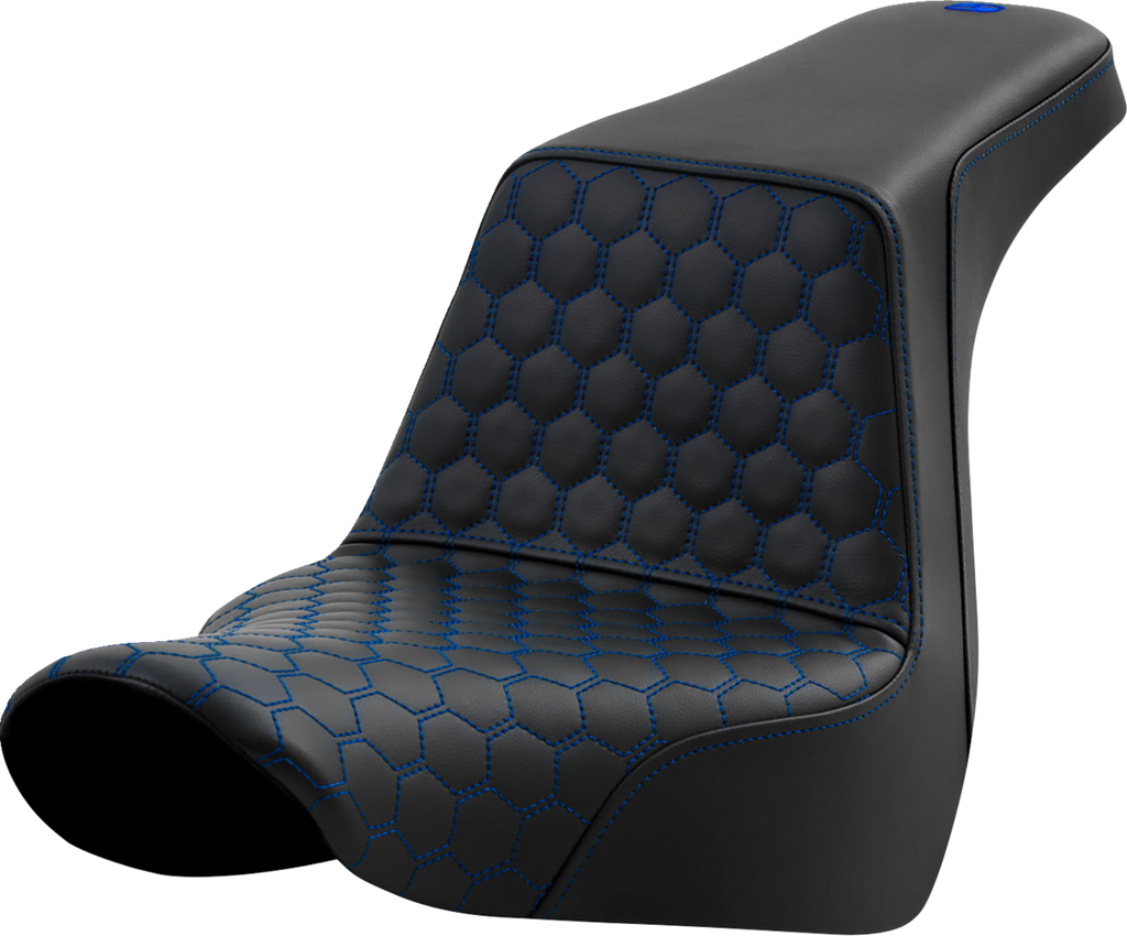 SADDLEMEN Step-Up Seat - Honeycomb - Blue Stitching - FL/FX '18-'24 818-29-17701 — image 1