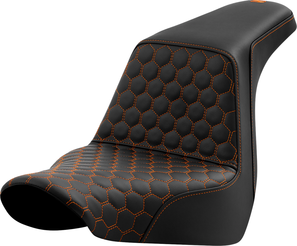 SADDLEMEN Step-Up Seat - Honeycomb - Orange Stitching - FL/FX '18-'24 818-29-17703 — image 1