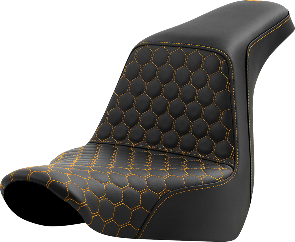 SADDLEMEN Step-Up Seat - Honeycomb - Gold Stitching - FL/FX '18-'24 818-29-17707 — image 1