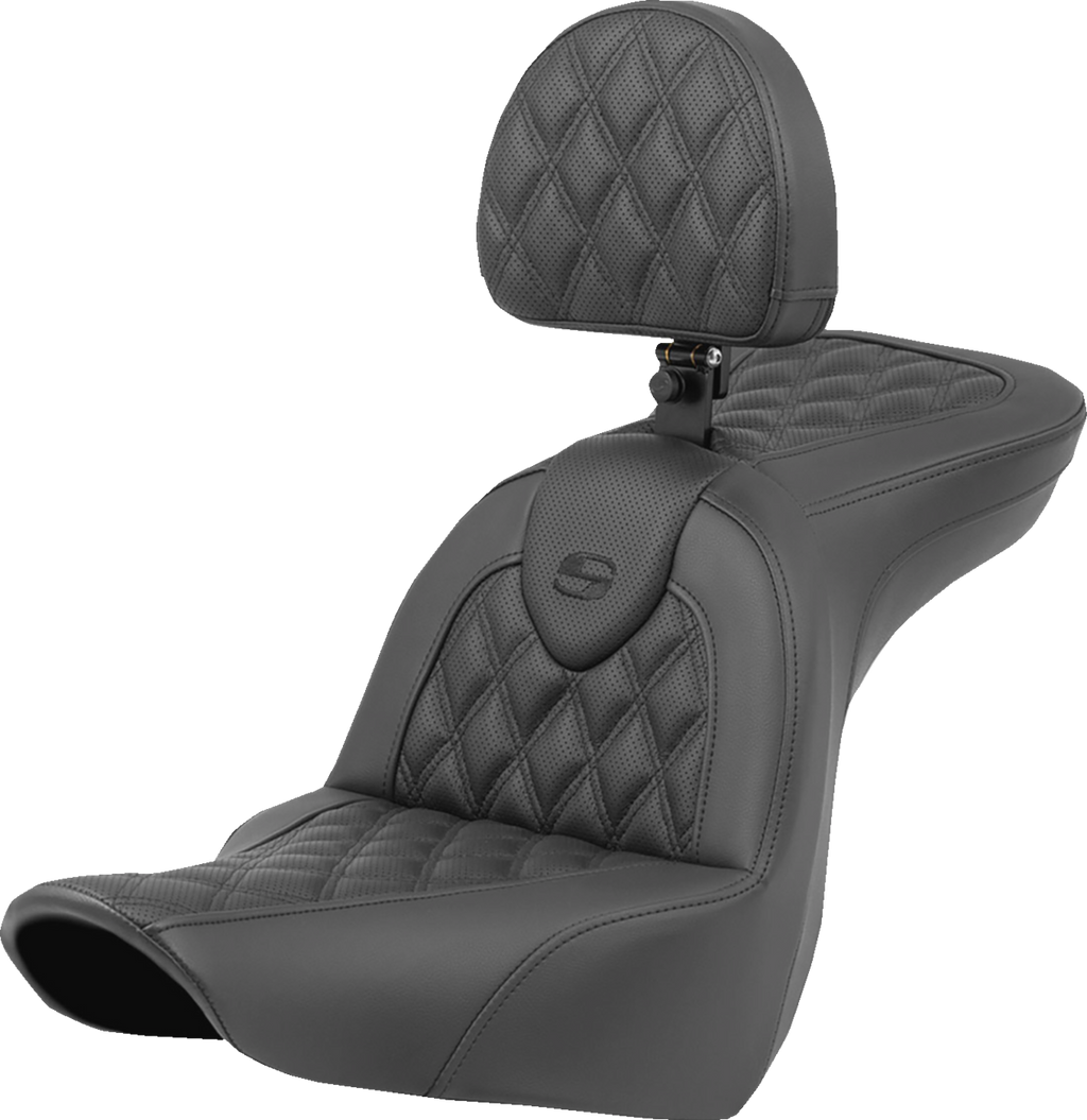 SADDLEMEN Roadsofa™ Seat - Lattice Stitch - with Backrest - FXLR/FLSB '18-'23 818-29-182BR — image 1
