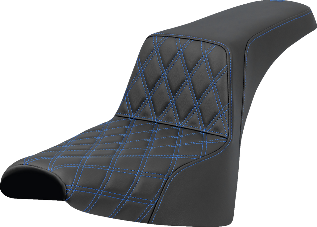 SADDLEMEN Step-Up Seat - Front Lattice Stitch - Blue Stitch - FXST/FXBB '18-'25 818-30-17201 — image 1