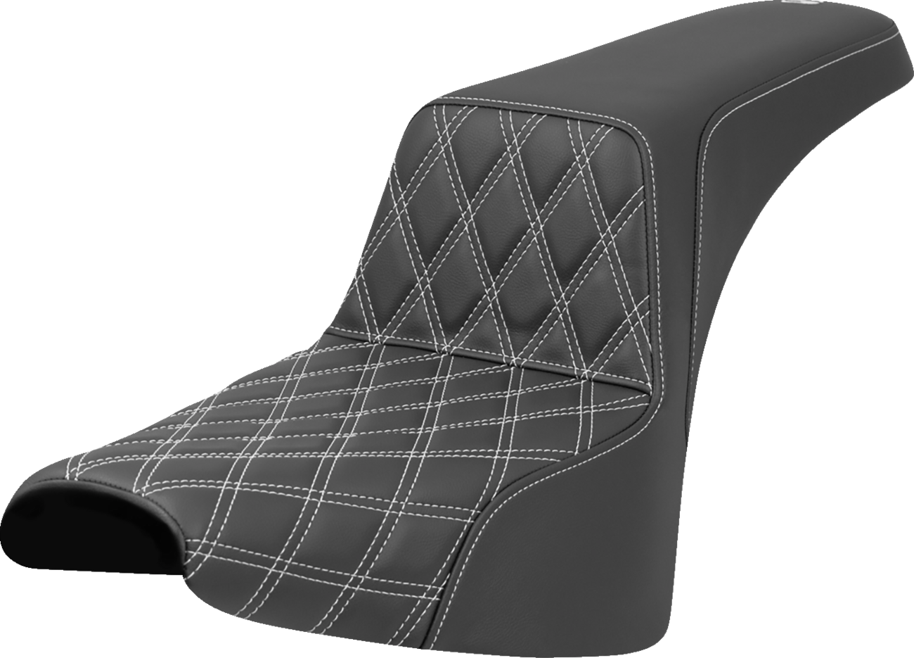 SADDLEMEN Step-Up Seat - Front Lattice Stitch - White Stitch - FXST/FXBB '18-'25 818-30-17206 — image 1